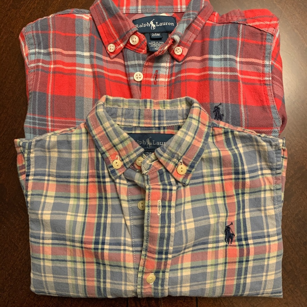 2 Ralph Lauren flannel button downs 24 month